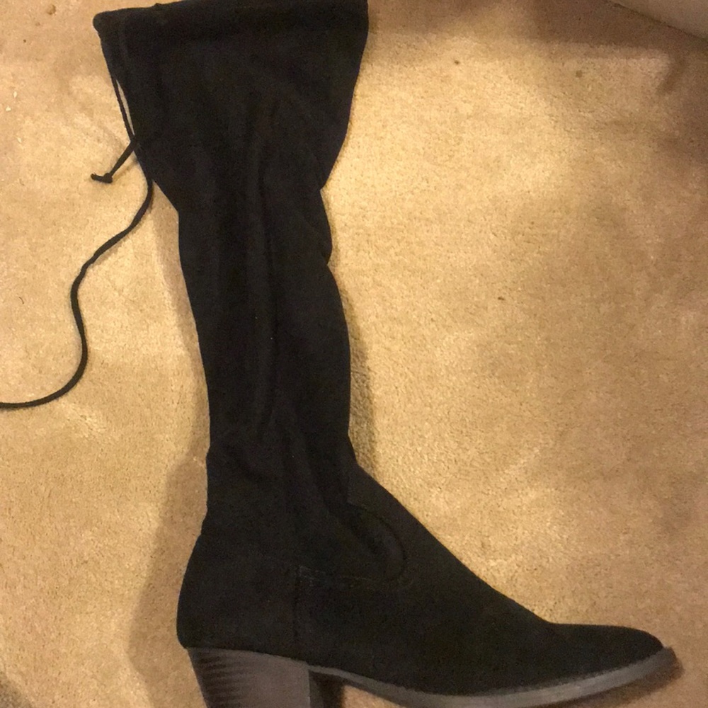 black thigh length boots